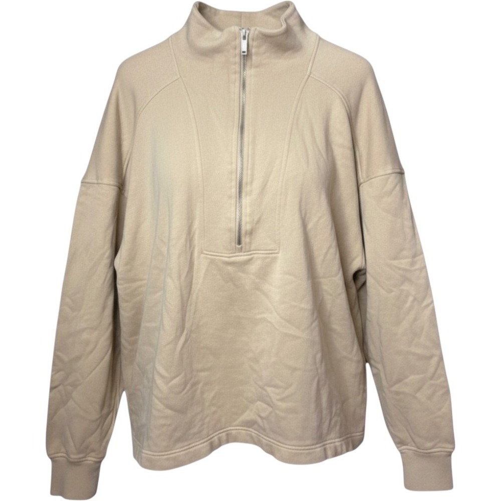 Old Navy Womens Half Zip Pullover Sweatshirt Large Beige Tan Oversized